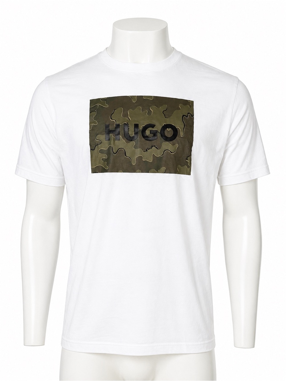 Hugo Boss White Short Sleeve Tee with Olive Green Camo Logo